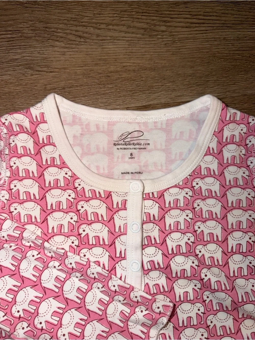Roberta Roller Rabbit Girls Hathi Pink Elephant Print Nightgown Long Sleeve Sz 8